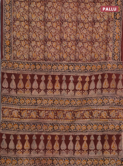 Kalamkari cotton saree coffee brown and black with allover block prints and printed border