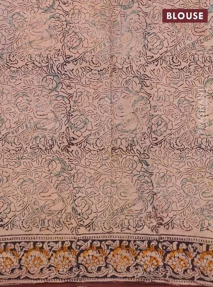 Kalamkari cotton saree coffee brown and black with allover block prints and printed border