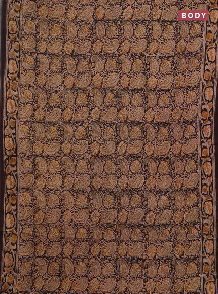 Kalamkari cotton saree coffee brown and black with allover block prints and printed border