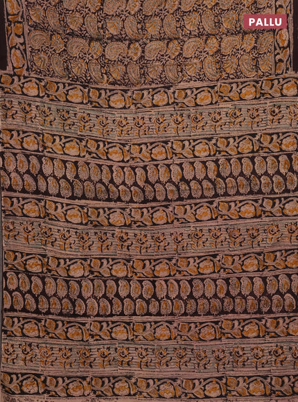 Kalamkari cotton saree coffee brown and black with allover block prints and printed border