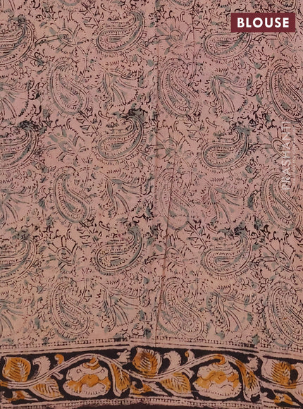 Kalamkari cotton saree coffee brown and black with allover block prints and printed border