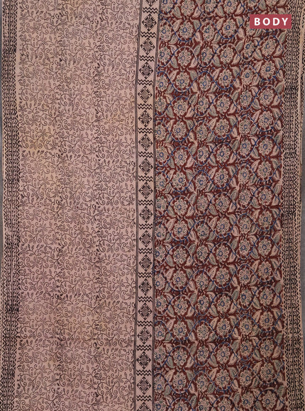 Kalamkari cotton saree coffee brown and black with half & half style and printed border