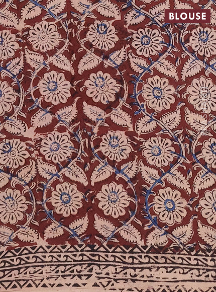 Kalamkari cotton saree coffee brown and black with half & half style and printed border