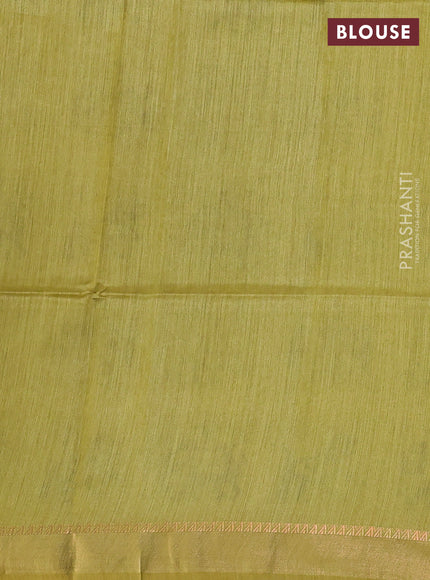 Munga tussar silk saree mustard green with allover patola prints and zari woven border