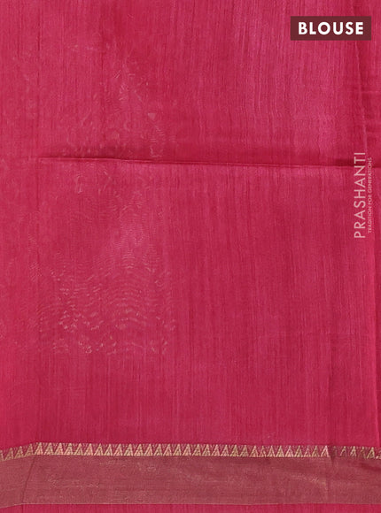 Munga tussar silk saree peacock blue and pink with allover ikat prints and zari woven border