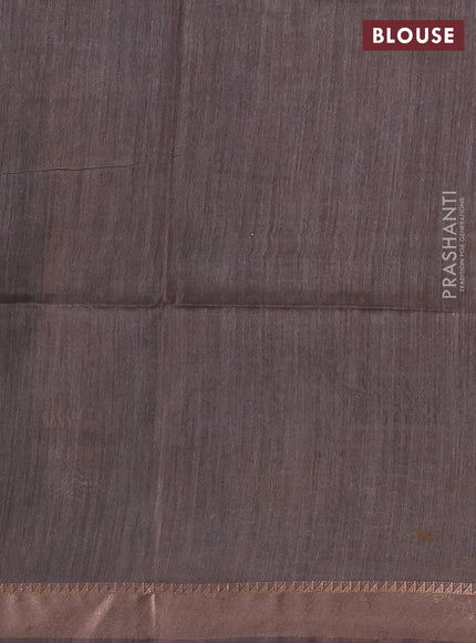 Munga tussar silk saree mustard yellow and grey with allover pichwai prints and zari woven border