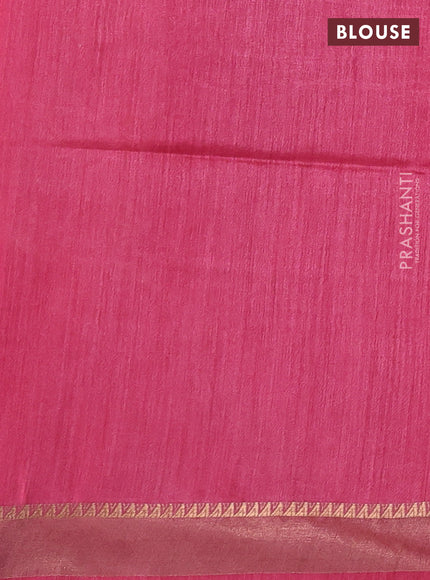 Munga tussar silk saree deep sap green and pink with allover pichwai prints and zari woven border