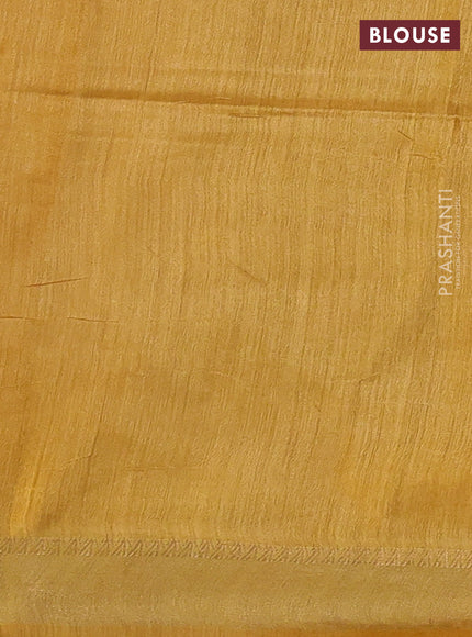 Munga tussar silk saree grey and mustard yellow with allover pichwai prints and zari woven border