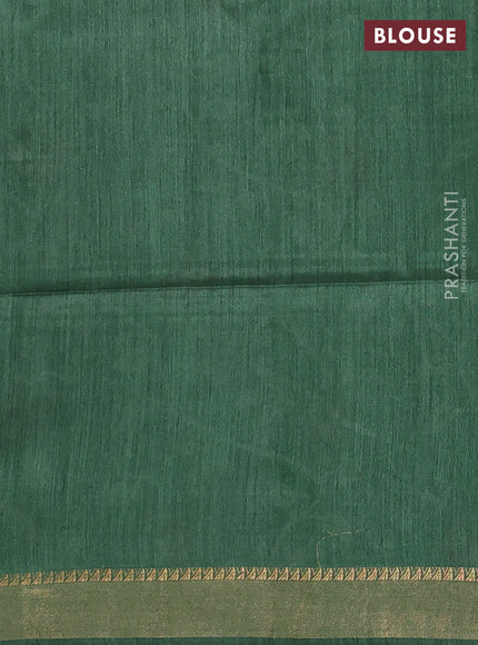 Munga tussar silk saree green with allove prints and zari woven border