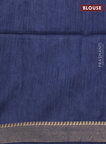 Munga tussar silk saree blue with allove prints and zari woven border