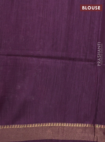 Munga tussar silk saree purple with allove prints and zari woven border