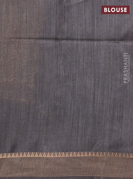 Munga tussar silk saree mustard yellow and grey with allover butta prints and zari woven border