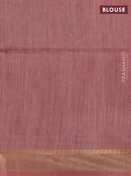 Munga tussar silk saree pastel green shade and dark peach with allover butta prints and zari woven border