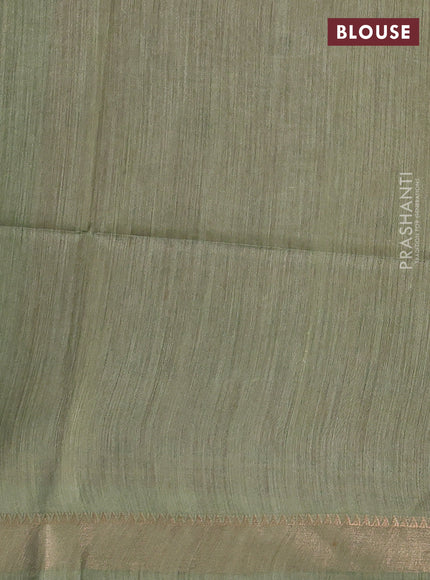 Munga tussar silk saree pastel peach and green with allover butta prints and zari woven border