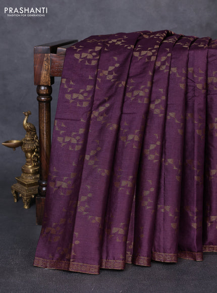 Banarasi tussar silk saree wine shade with allover thread & zari weaves and small woven border