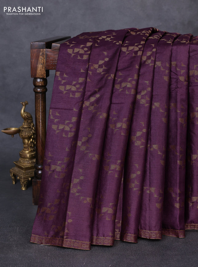 Banarasi tussar silk saree wine shade with allover thread & zari weaves and small woven border