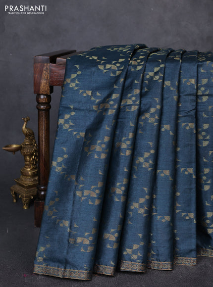 Banarasi tussar silk saree dark grey with allover thread & zari weaves and small woven border