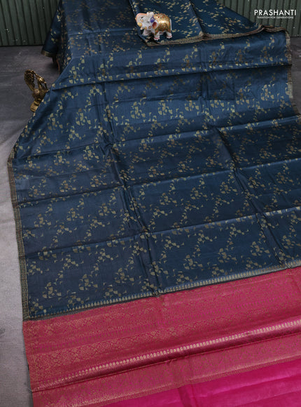 Banarasi tussar silk saree dark grey with allover thread & zari weaves and small woven border