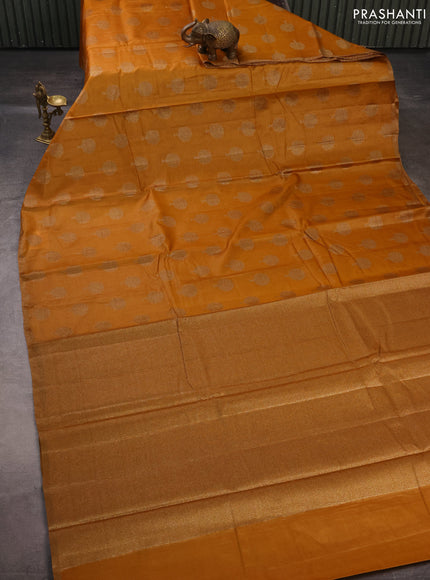 Banarasi tussar silk saree mustard yellow with allover thread & zari woven buttas and small woven border