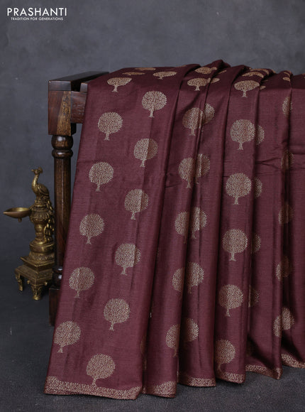 Banarasi tussar silk saree coffee brown with allover thread & zari woven buttas and small woven border