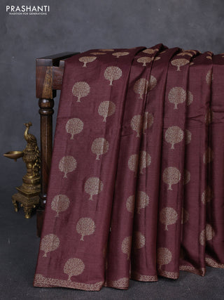 Banarasi tussar silk saree coffee brown with allover thread & zari woven buttas and small woven border