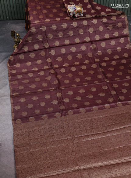 Banarasi tussar silk saree coffee brown with allover thread & zari woven buttas and small woven border