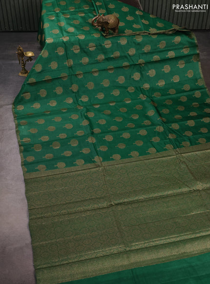 Banarasi tussar silk saree green with allover thread & zari woven buttas and small woven border