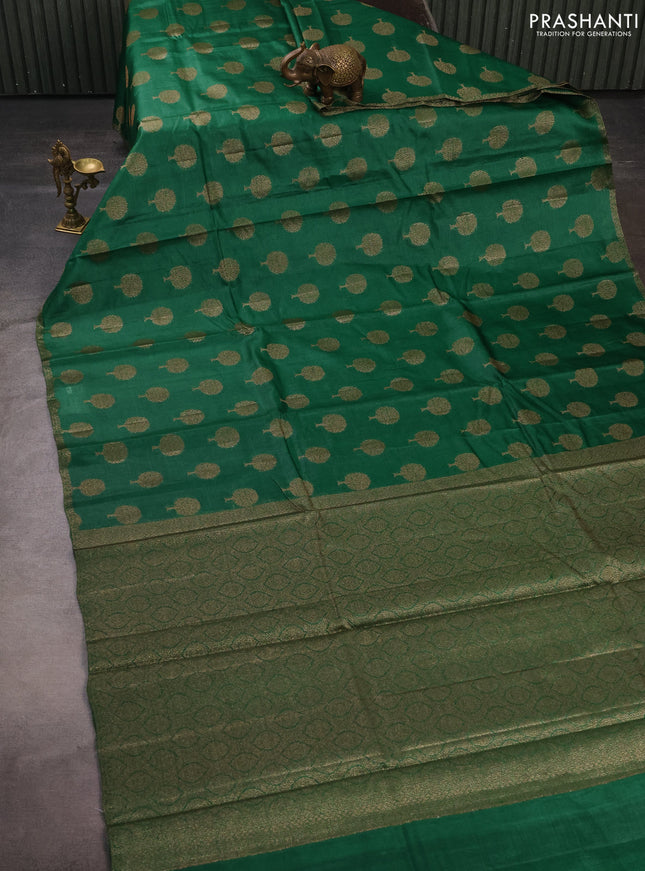 Banarasi tussar silk saree green with allover thread & zari woven buttas and small woven border