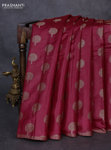 Banarasi tussar silk saree maroon with allover thread & zari woven buttas and small woven border