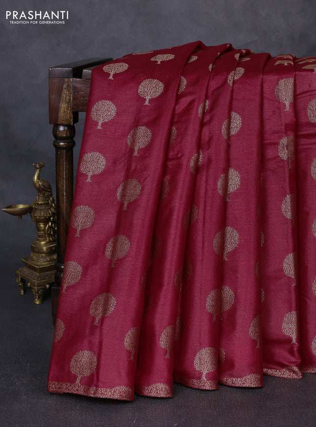 Banarasi tussar silk saree maroon with allover thread & zari woven buttas and small woven border