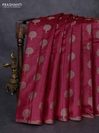 Banarasi tussar silk saree maroon with allover thread & zari woven buttas and small woven border