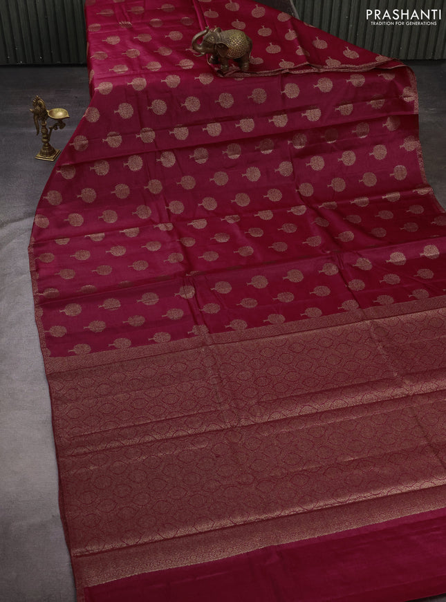Banarasi tussar silk saree maroon with allover thread & zari woven buttas and small woven border