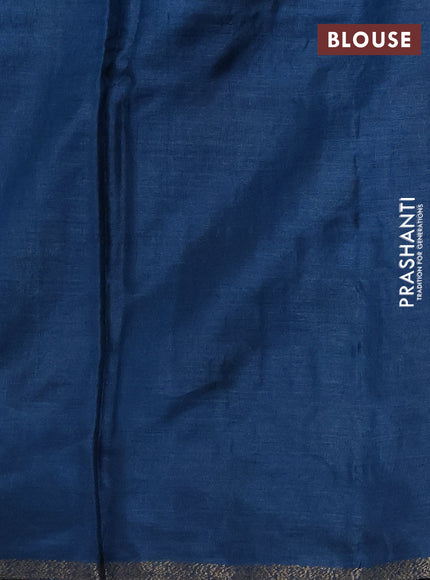 Banarasi tussar silk saree peacock blue with allover thread & zari woven buttas and small woven border