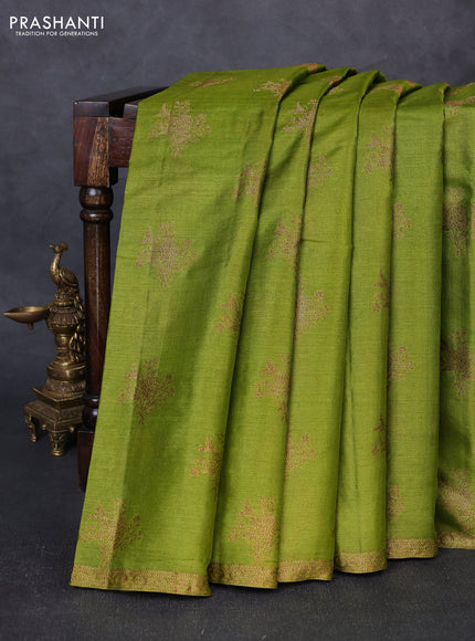 Banarasi tussar silk saree mehendi green with allover thread & zari woven buttas and small woven border