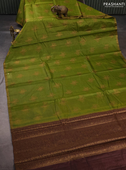 Banarasi tussar silk saree mehendi green with allover thread & zari woven buttas and small woven border