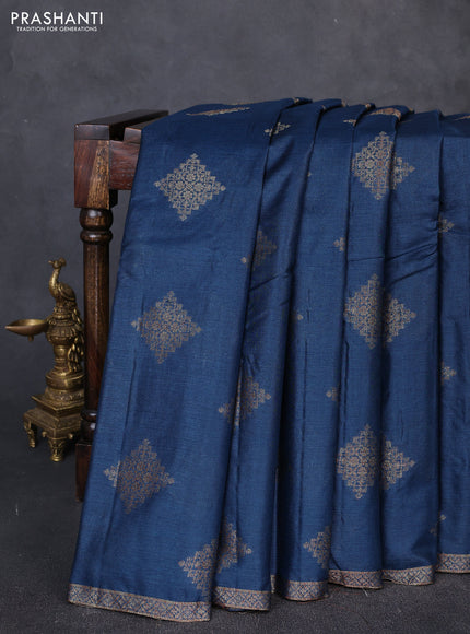 Banarasi tussar silk saree peacock blue with allover thread & zari woven buttas and small woven border