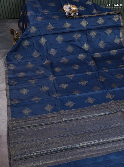 Banarasi tussar silk saree peacock blue with allover thread & zari woven buttas and small woven border