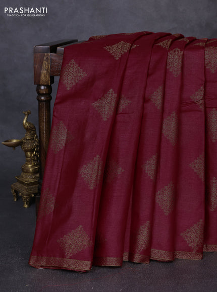 Banarasi tussar silk saree maroon with allover thread & zari woven buttas and small woven border