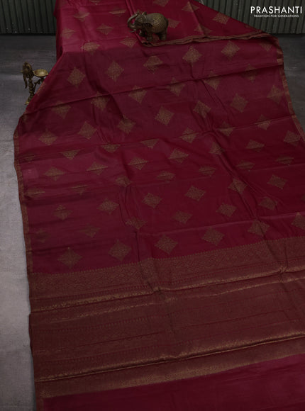 Banarasi tussar silk saree maroon with allover thread & zari woven buttas and small woven border
