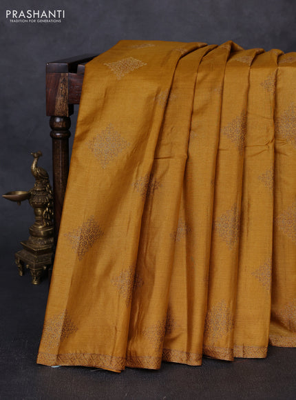 Banarasi tussar silk saree mustard yellow with allover thread & zari woven buttas and small woven border