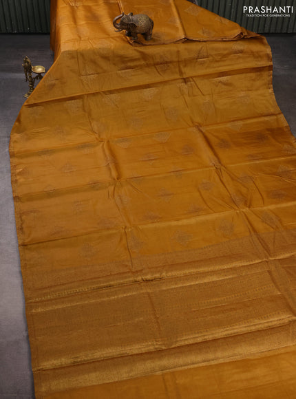 Banarasi tussar silk saree mustard yellow with allover thread & zari woven buttas and small woven border