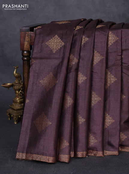 Banarasi tussar silk saree coffee brown with allover thread & zari woven buttas and small woven border
