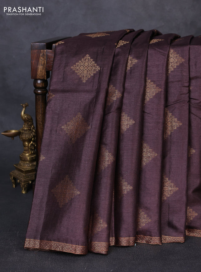 Banarasi tussar silk saree coffee brown with allover thread & zari woven buttas and small woven border