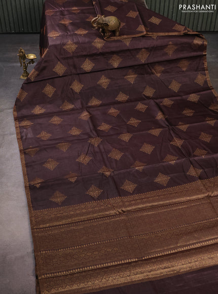 Banarasi tussar silk saree coffee brown with allover thread & zari woven buttas and small woven border