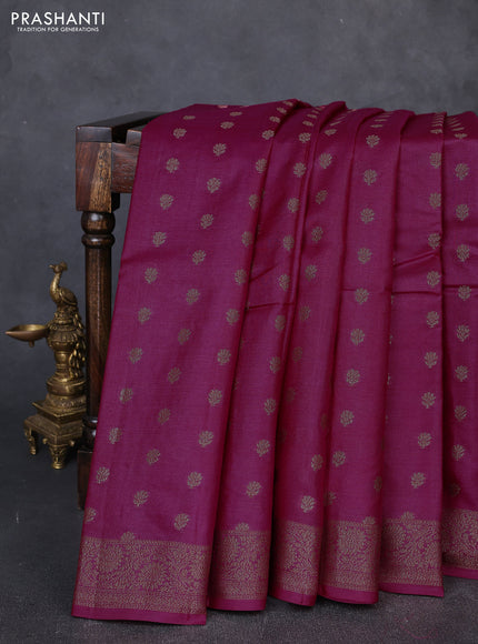 Banarasi tussar silk saree magenta pink with allover thread & zari woven buttas and woven border