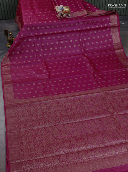 Banarasi tussar silk saree magenta pink with allover thread & zari woven buttas and woven border