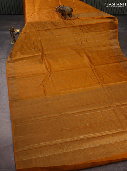 Banarasi tussar silk saree mustard yellow with allover thread & zari woven buttas and woven border