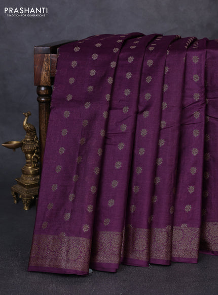 Banarasi tussar silk saree wine shade with allover thread & zari woven buttas and woven border