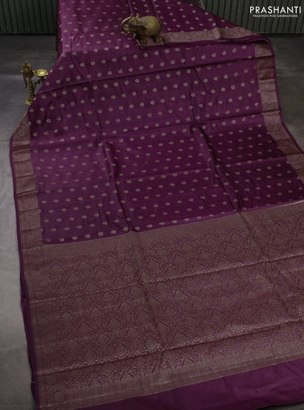 Banarasi tussar silk saree wine shade with allover thread & zari woven buttas and woven border