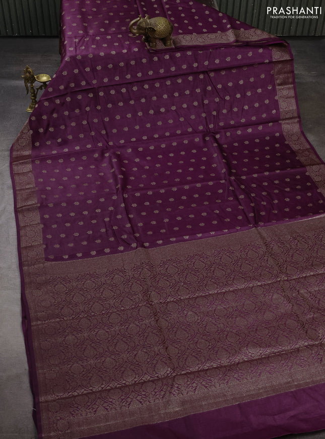 Banarasi tussar silk saree wine shade with allover thread & zari woven buttas and woven border